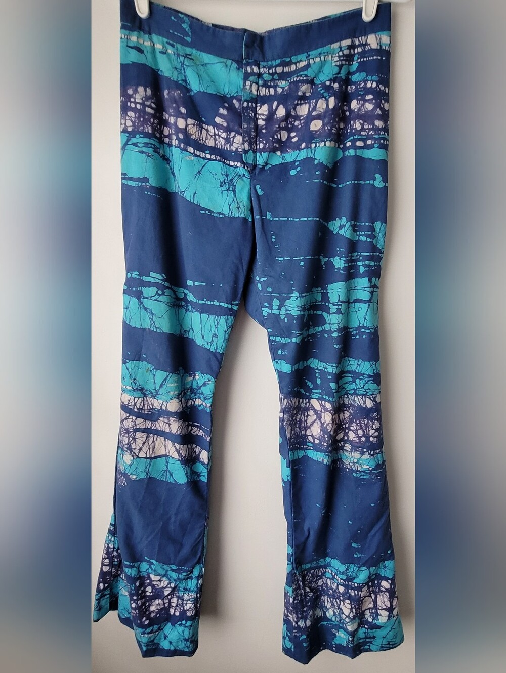 Vintage Women Blue & Teal Tie-Dye Stripe Flare Pant Size OS